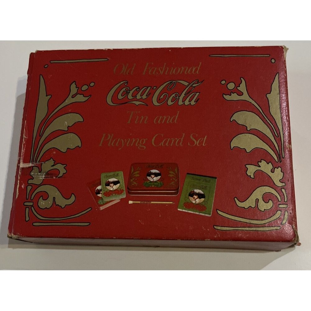 Coca Cola Vintage Playing Cards in Tin Box 2 Decks of Unopened Cards w/score pad